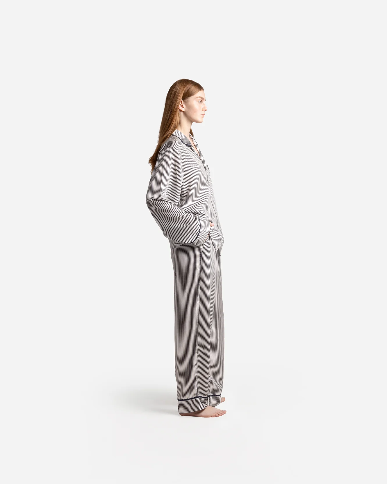 Silky Lyocell Long Striped Pajama Set - Image 11