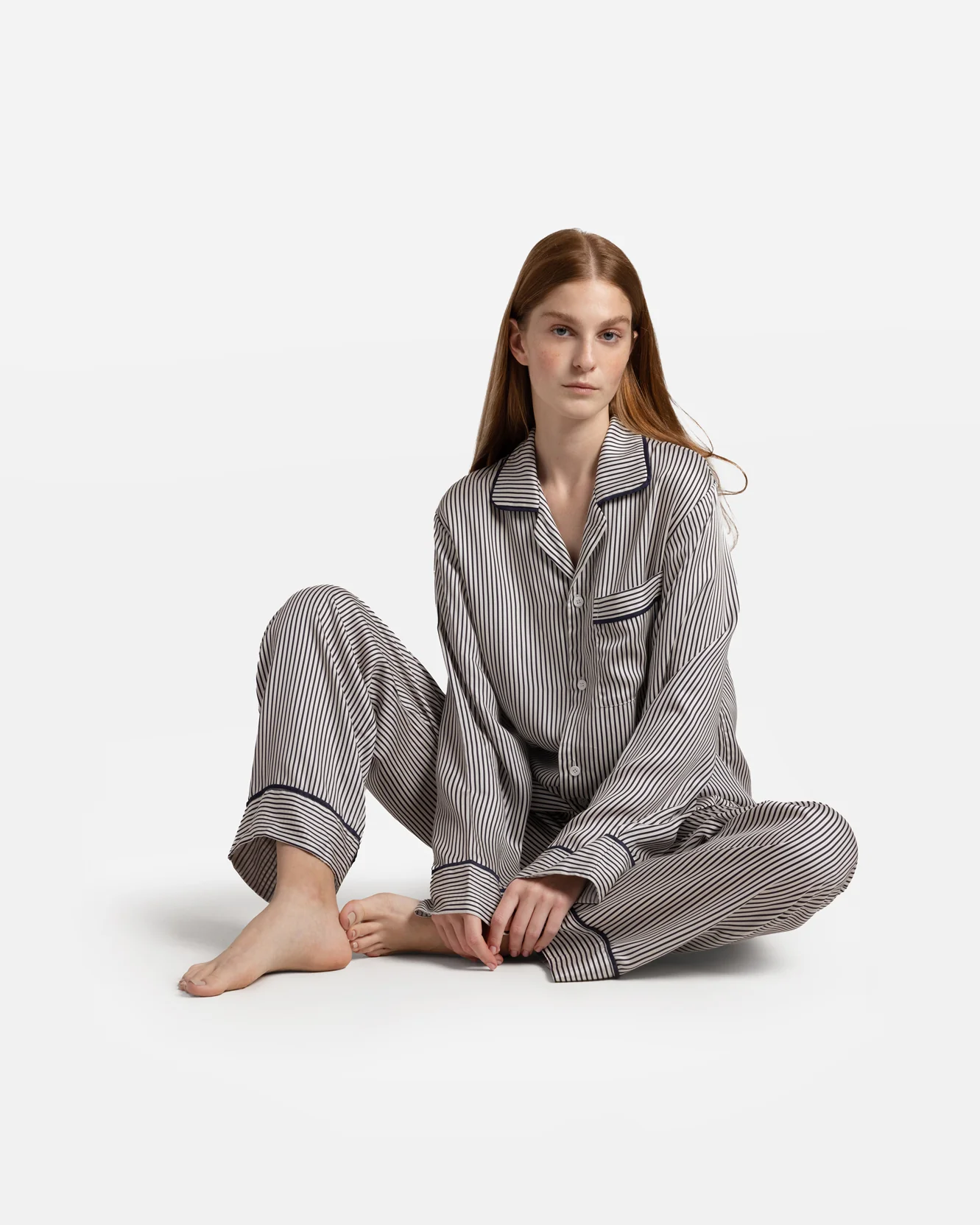 Silky Lyocell Long Striped Pajama Set - Image 9