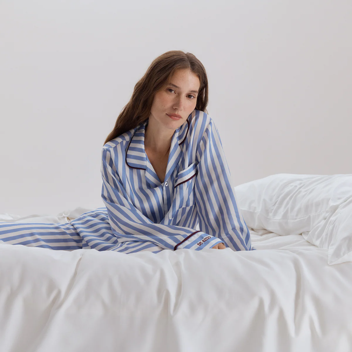 Silky Lyocell Lovely Stripes Long Pajama Set - Image 6