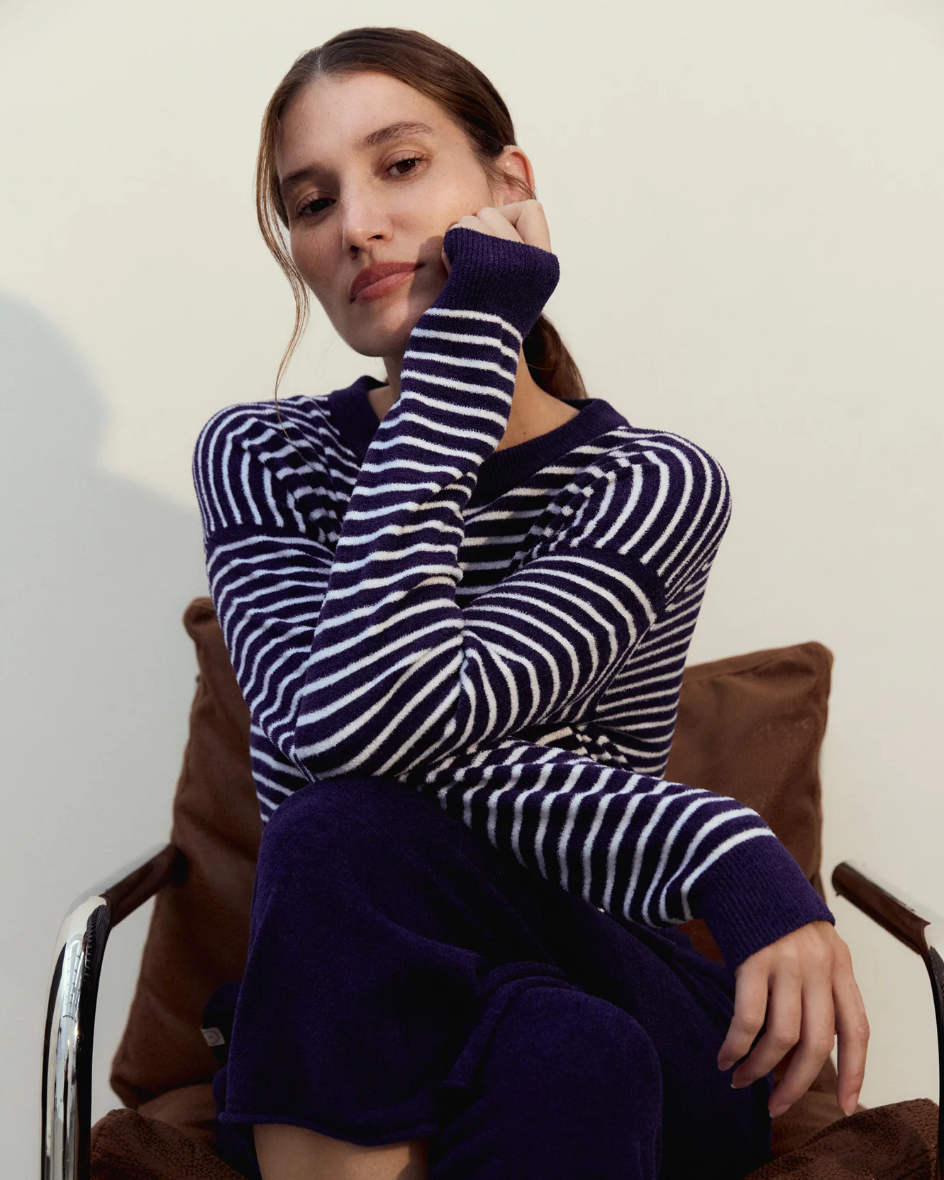 Striped Cloud Cool Light Cropped Sweater - Image 3