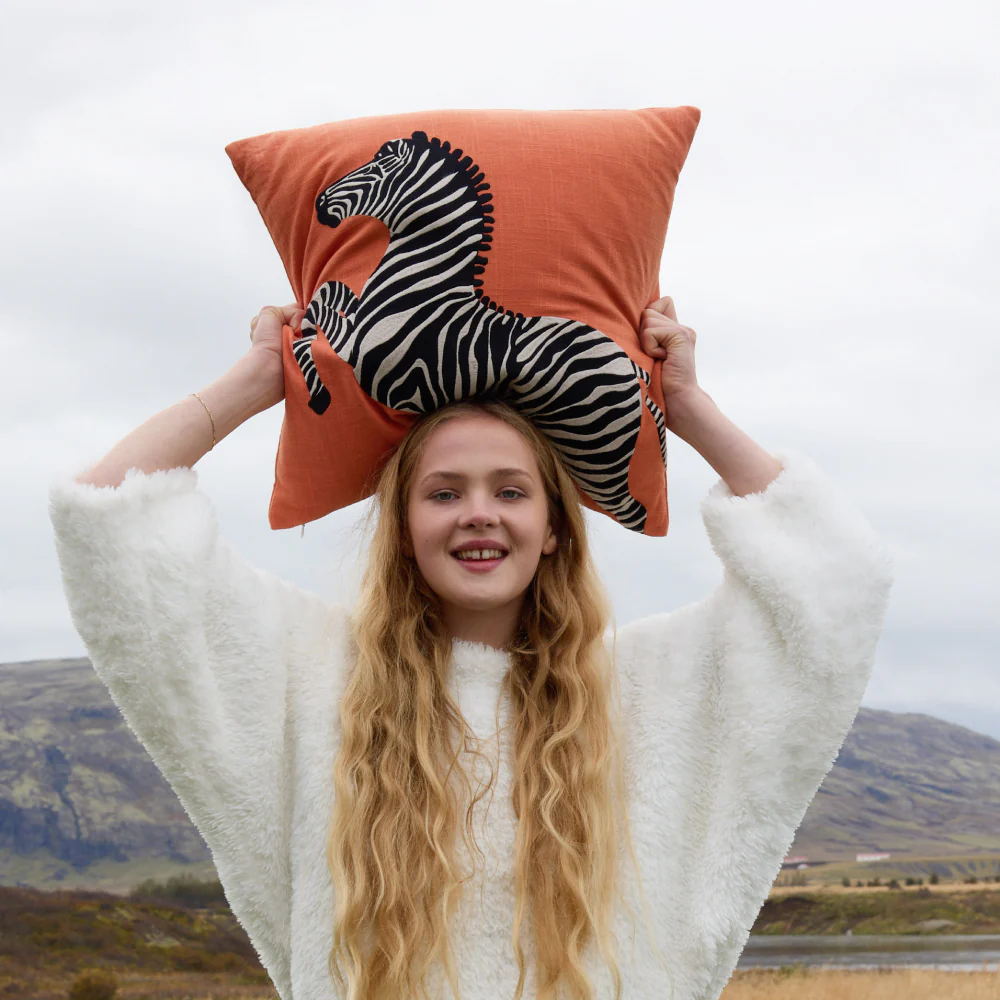 Zebra Embroidered Throw Pillow - Image 4